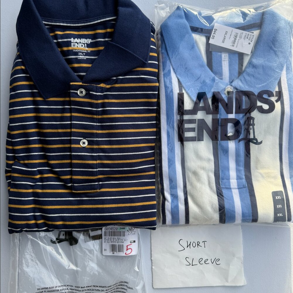 2 New‎ Lands' End Mesh Cotton Polo Striped Comfort First Men's XXL, 2XL/T Shirt